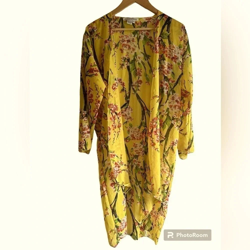 Charlotte Daniel Yellow floral print open front Kimono Size M/L